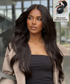 Rylee Loose Wave Curtain Bangs Natural Black Wig