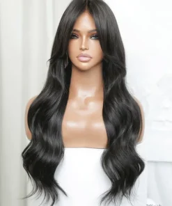Alternative view of Rylee Loose Wave Curtain Bangs Natural Black Wig
