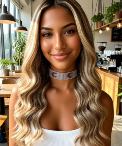 Elegant Blonde Balayage Wavy Invisible Lace Premium Human Hair Wig