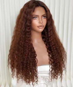 Alternative view of Aura Glueless Lace Wig Dark Brown Red 3B Curly Human Hair Wig