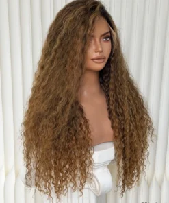 Alternative view of Nahla HD Lace Wig Golden Balayage 3B Curly Human Hair Wig
